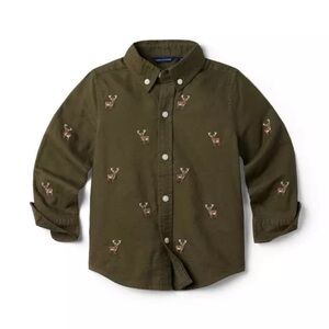 Janie & Jack Embroidered Reindeer Brushed Oxford Shirt